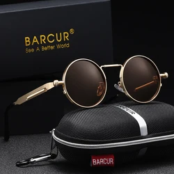 BARCUR Fashion Polarized Steampunk Round Sunglasses Men Spring Eyeglass Legs Retro Luxury brands woman Sun Glasses