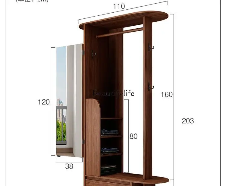 Solid Wood Floor Household Storage Rack Dressing Mirror Integrated Bedroom Storage Cabinet Multifunctional