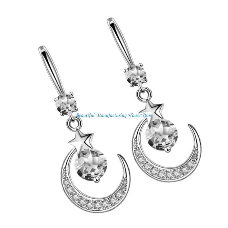 

E56A Elegant Moon and Star Drop Earrings Perfect Party Accessory Fashion Party Jewelry Alloy Texture Present for Women Teens