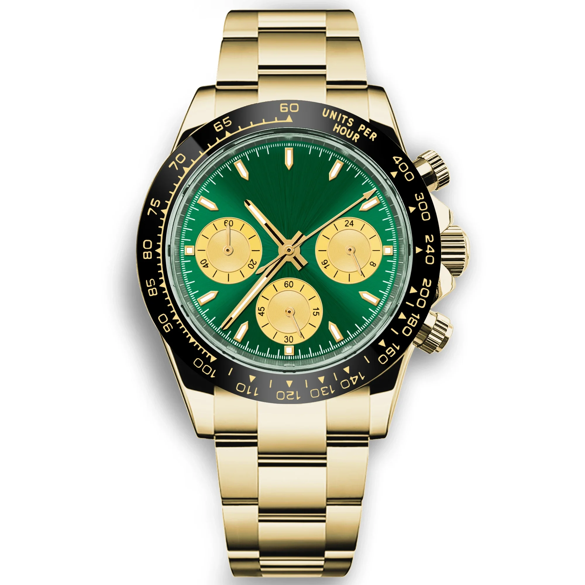 Orologio personalizzato da 39 mm al quarzo per uomo Cronografo di lusso Moda Zaffiro Orologi da polso da uomo sportivi alla moda con cinturino in acciaio