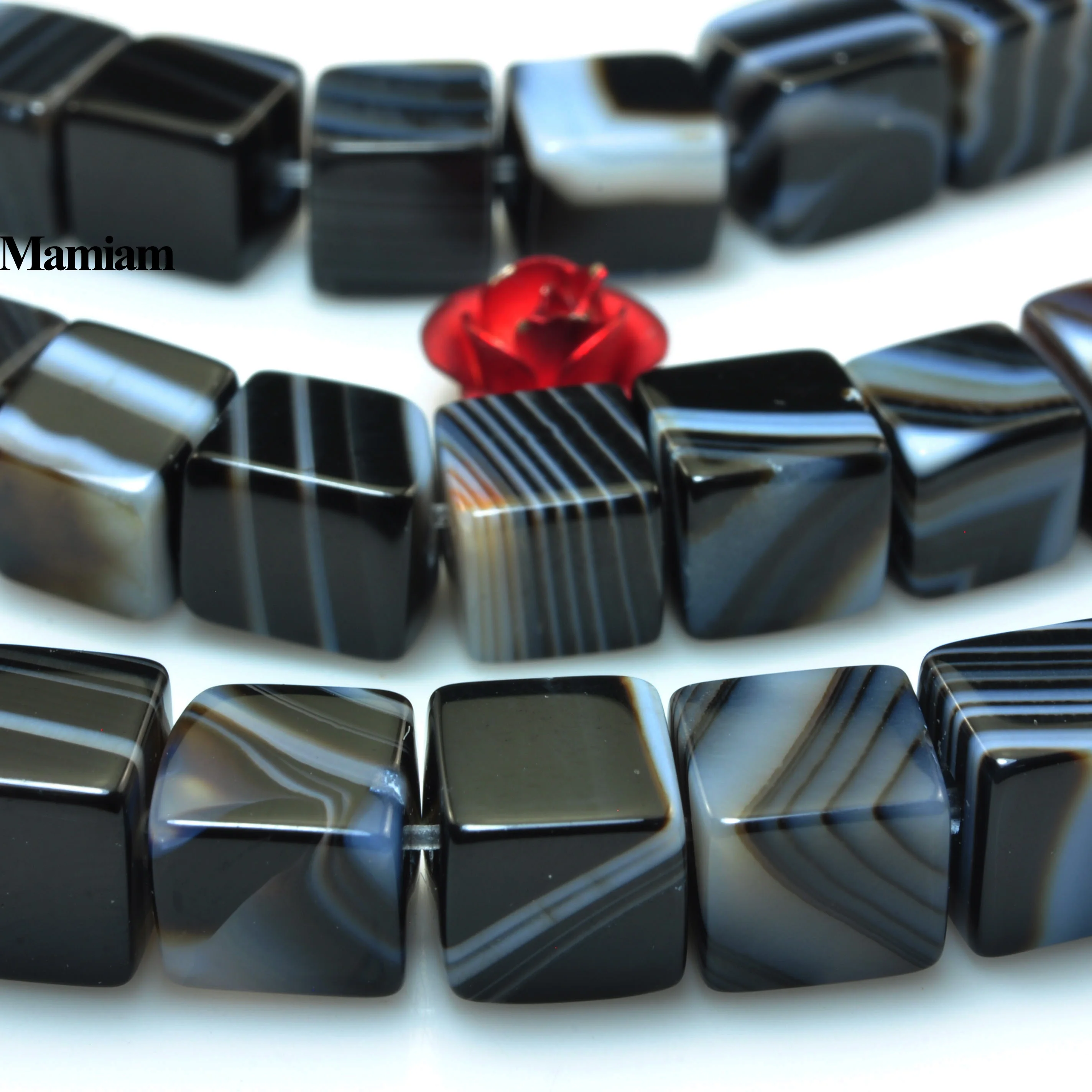 Mamiam Natural A Black Stripe Agate Faceted Square Beads 4mm 8mm 10mm Loose Stone Diy Bracelet Necklace Jewelry Making Design