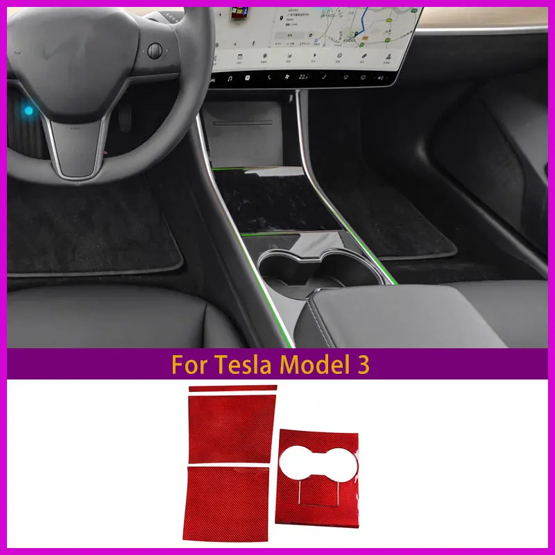 For Tesla Model 3 Central Control Gear Panel Real Carbon Fiber 4-Piece Set Of Light And Thin Car Accessories Paste Installation