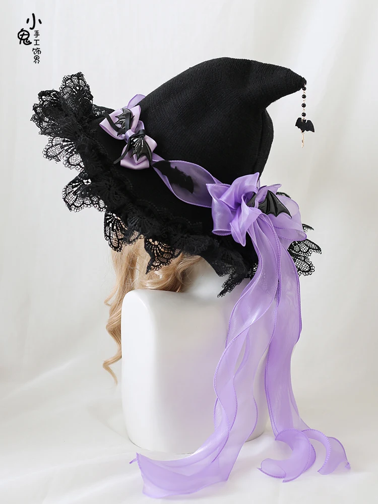 Originale Lolita Devil Bow pizzo di lana Halloween cappello da strega cappello da strega cappello da strega