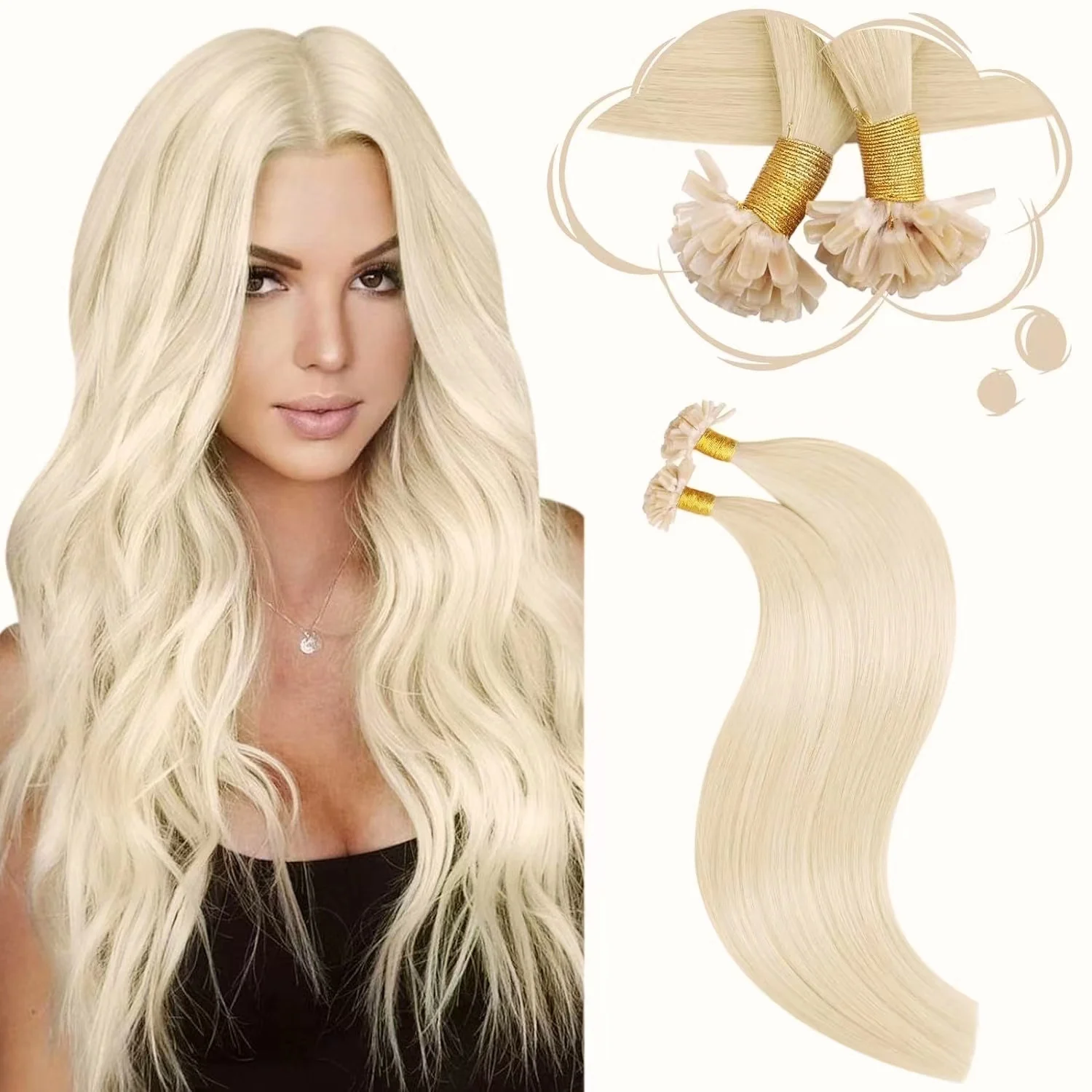 U Tip Hair Extensions Platinum Blonde Keratin Bonded U Tips Extensions Human Hair 18 Inch U Tip Fusion Real Hair Extensions