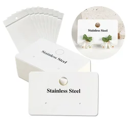 50pcs 6.4x4cm Jewelry Cards with Stainless Steel White Paper Retail Chain Earring Display Bag for Selling Stand Storage Material
