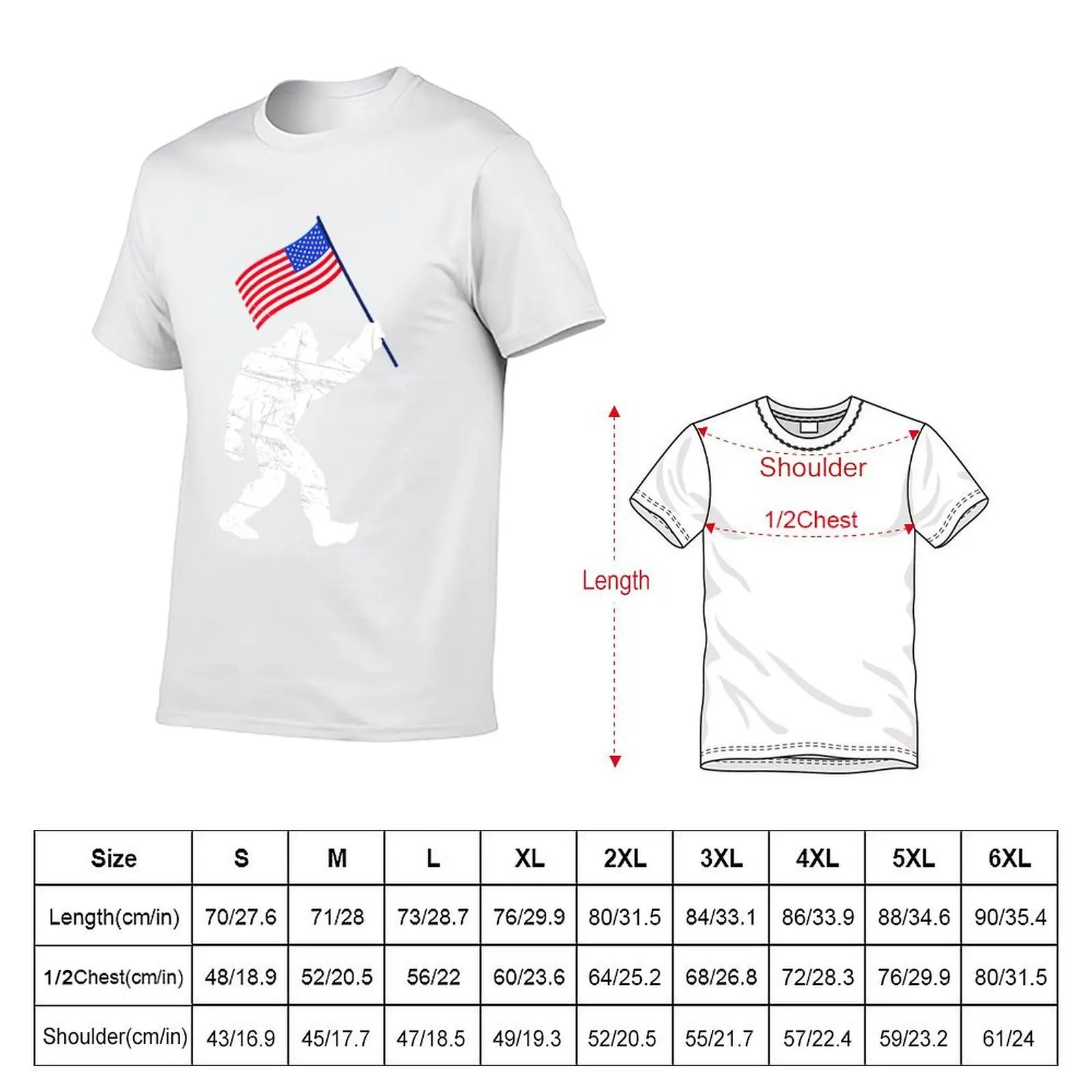 Bigfoot With American Flag Funny 4th Of July T-Shirt cotton t shirts high quality man t shirts for men T-Shirt