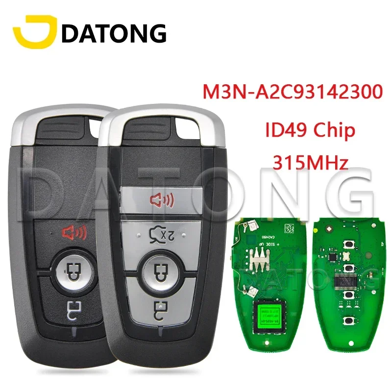 World Car Remote Control Key Datong For Ford Explorer Edge Mustang Fusion M3N-A2C93142300 ID49 Chip 315MHz Promixity Smart Card