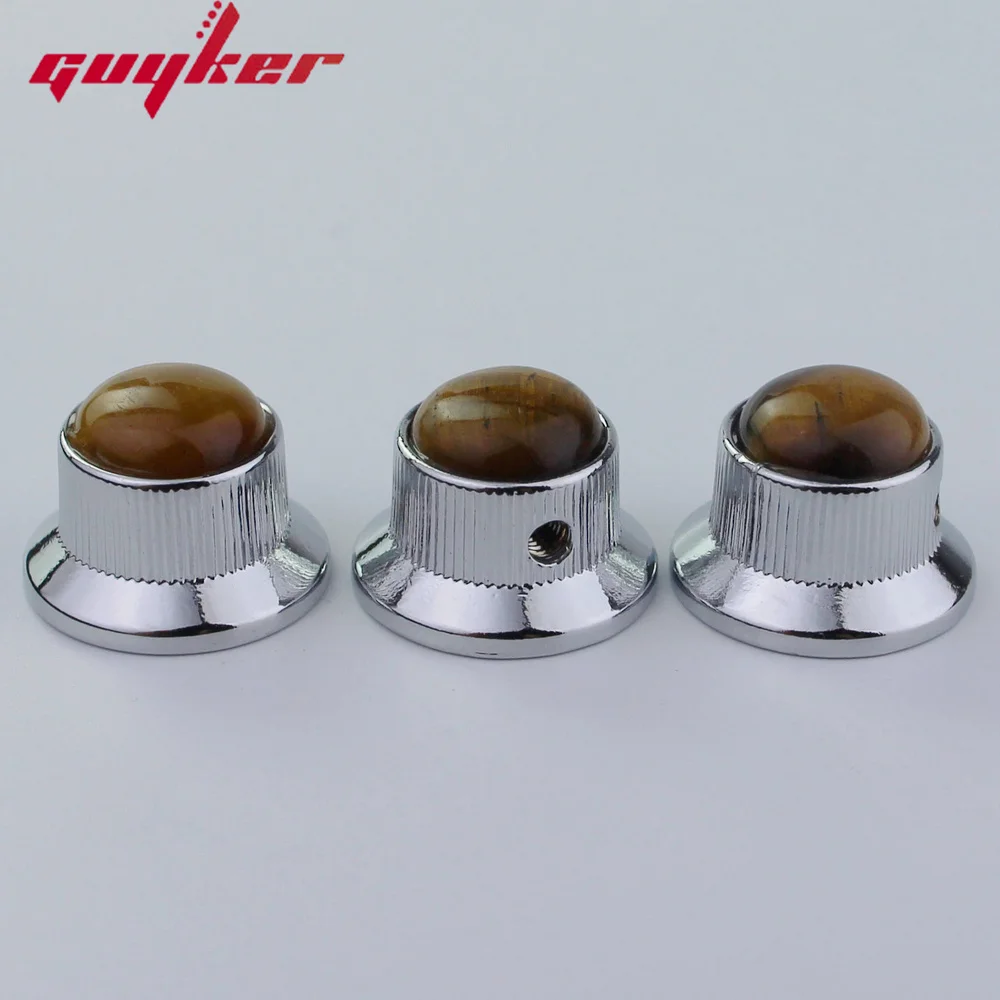 3 PCS Guyker Potentiometer Knob Electric Guitar Bass Metal Control Volume Knob Hat Type Amber Surface