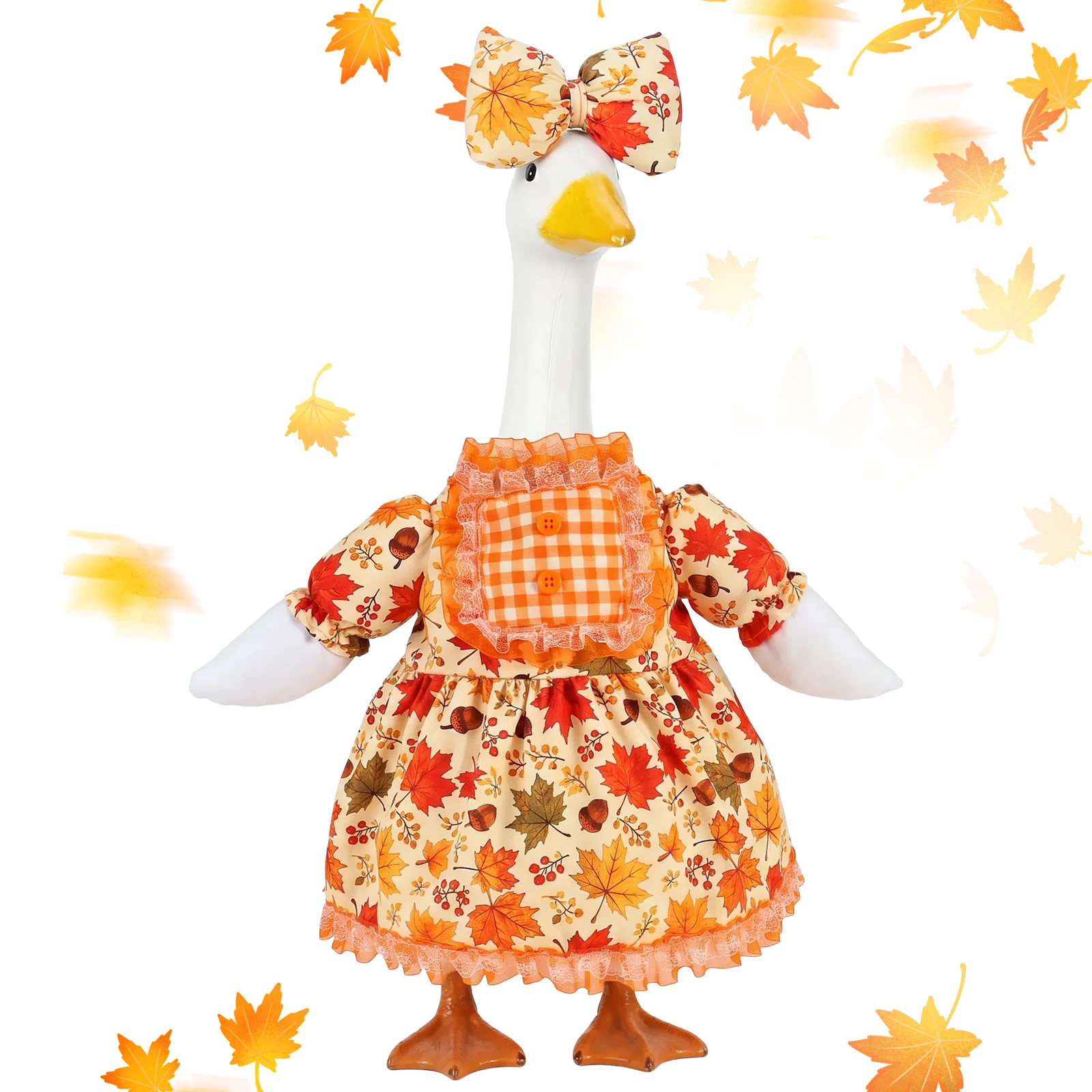 Fall Porch Goose Outfit Pumpkin Maple Leaf Print Lawn Goose Dress Costume Decorative Garden Statue Dress Up Clothes with