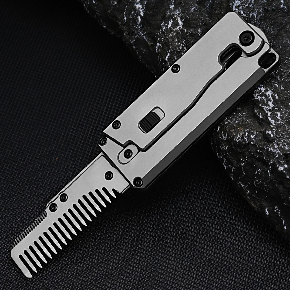 PA-Titanium Alloy Folding Comb Multi-Function EDC Utility Window Breaker Replaceable Comb Outdoor Camping