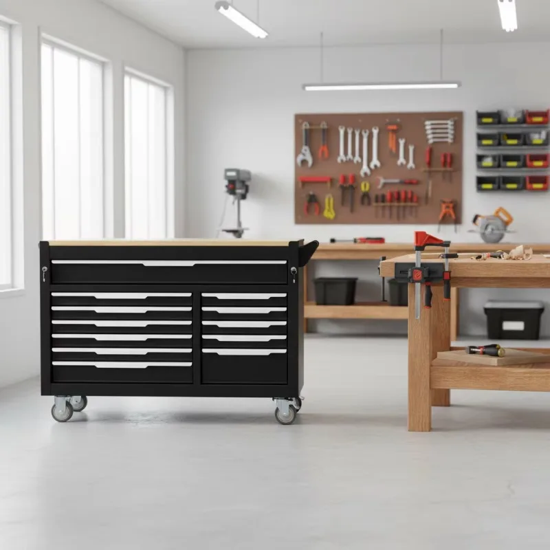 Black and White 12-Drawer Modular Portable Mobile Tool Cabinet with Lockable Drawers