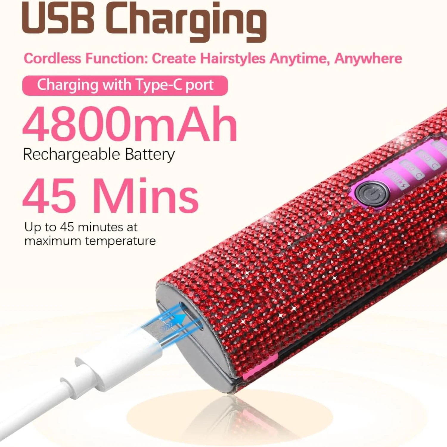 Perfetto per i viaggi, questo mini piastra per capelli e bigodino portatile senza fili è ideale per ragazze e donne che sono sempre sul