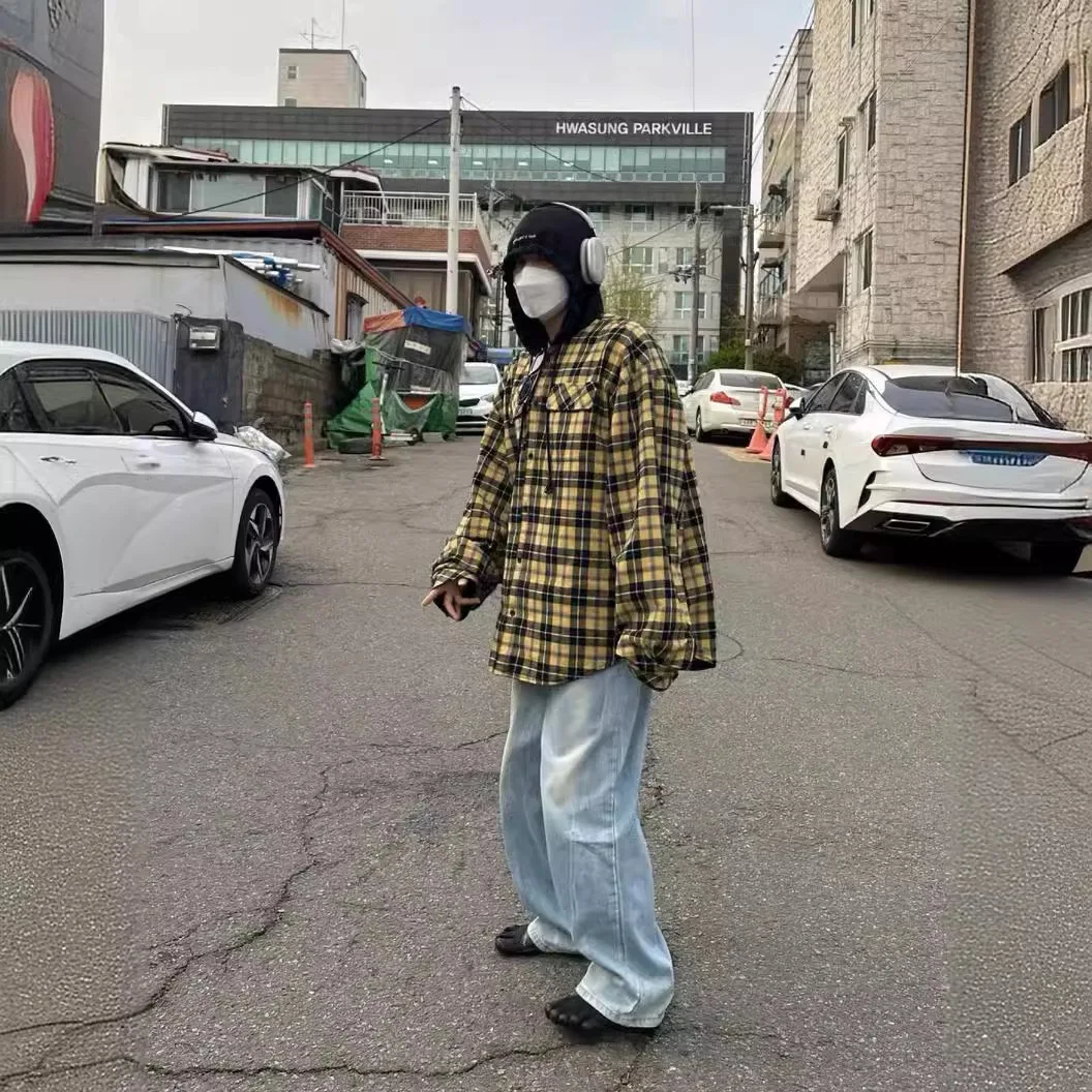 PROJECT G/R Spring New Double-Sided Reverse-Wear Pullover Check Shirt Sweatshirt Coat Casual Grailz Protocol Index