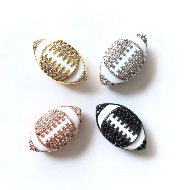 10pcs Zirconia Paved American Football Spacers Centerpieces for Women Men Bracelets Making Bling Gold-Plated Accessory Wholesale