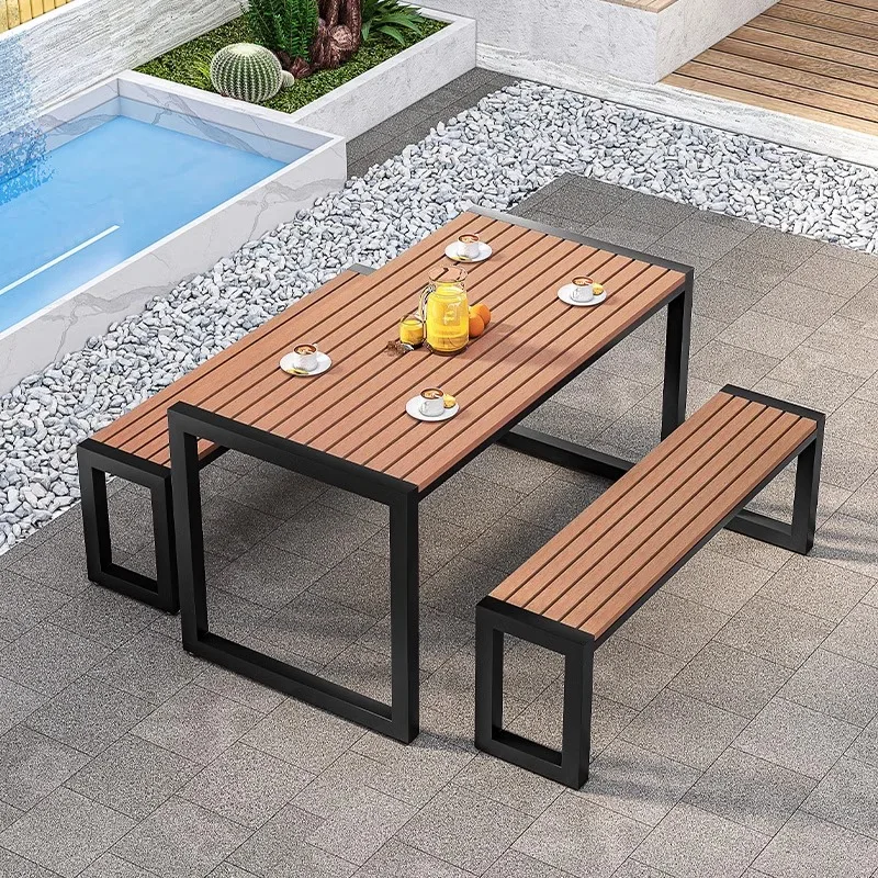 Outdoor tea table and chair courtyard garden outdoor preservative wood plastic wood leisure open-air terrace villa park table an