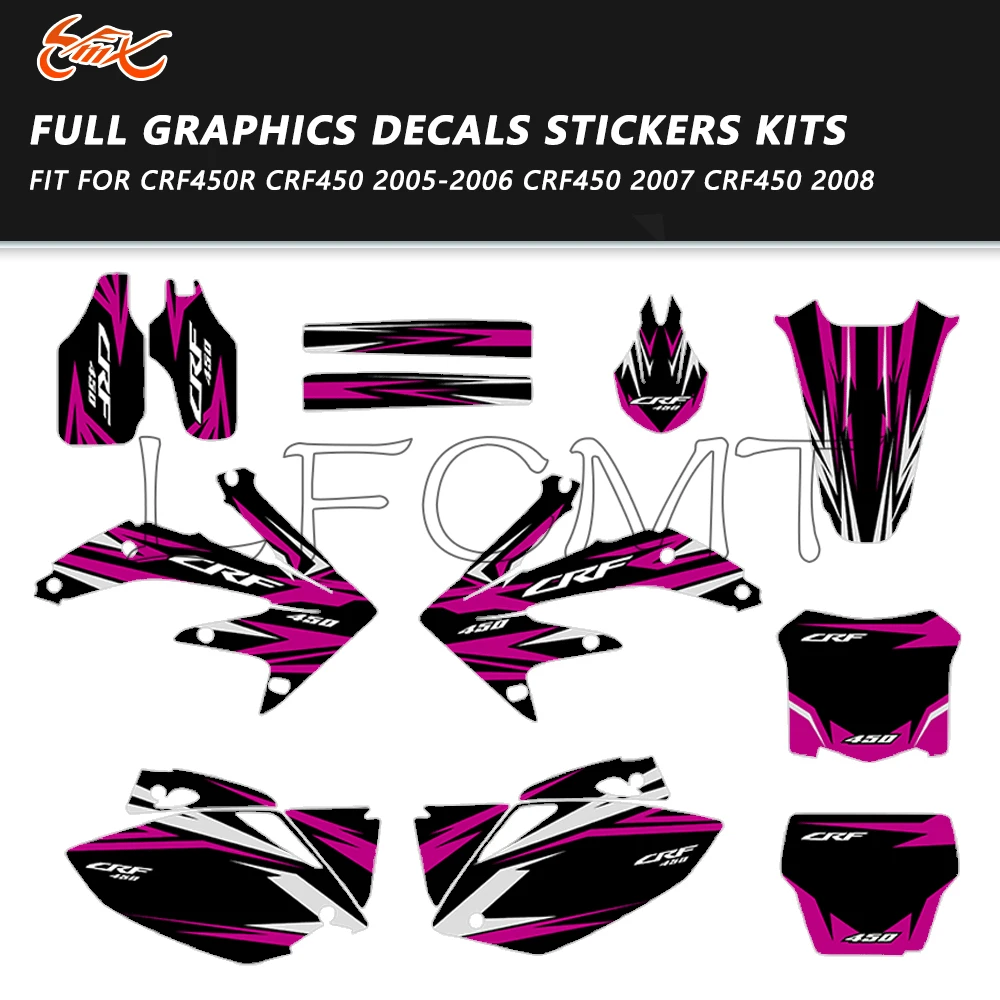 

Personalized Full Graphics Brackground Decals Stickers Kit Fit for Honda CRF450 CRF450R CRF 450 R CRF 450R 2005 2006 2007 2008