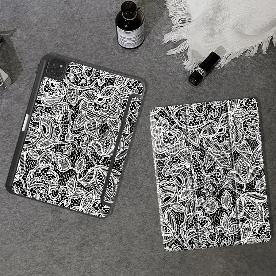 Holder Cover Tablet Case For iPad Pro 2025 Pro 11th 10th 9th 8th 7th 12.9inch Mini 6 7 Air 4 5 M3 M2 1 2 M4 11inch Lace Trim