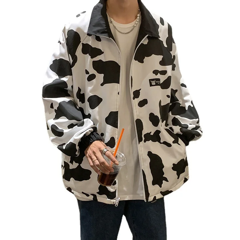 Cow Print Jacket Women Oversize Jackets Harajuku Korean Long Sleeve His-And-Hers Clothes Wear Coat Vintage Loose Streetwear