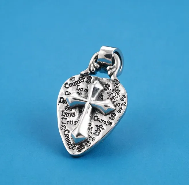 

s925 sterling silver necklace pendant men's and women's cross pendant love Thai silver retro distressed ornament