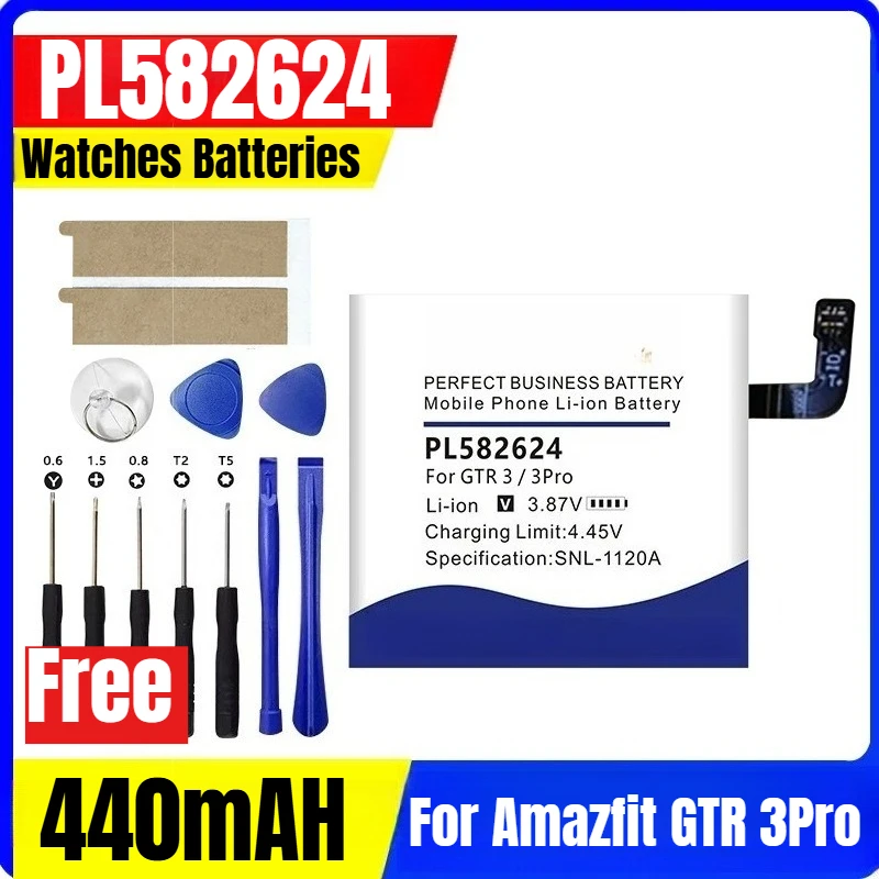 

PL582624 440mAH Watches Batteries for Amazfit GTR 3Pro+Free Tools