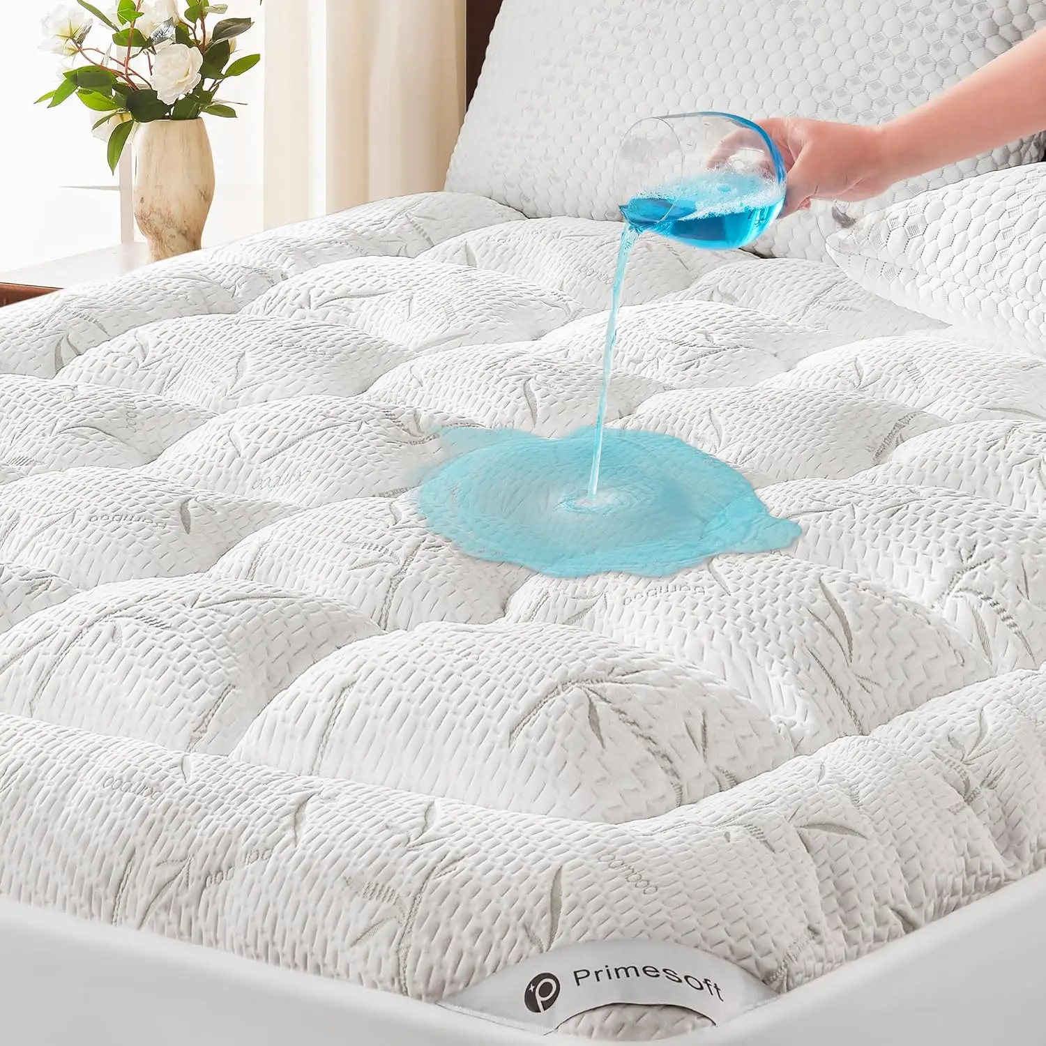 

Наматрасник Queen Size, водонепроницаемый и дышащий, с толстым слоем Pillow Top для облегчения боли в спине, подходит для матрасов с глубиной карманов до 21 дюйма (белый)