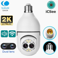 4MP E27 Bulb WIFI Camera Dual Lens 5X Zoom Smart Home Surveillance PTZ Camera Two-way Audio Color Night Vision