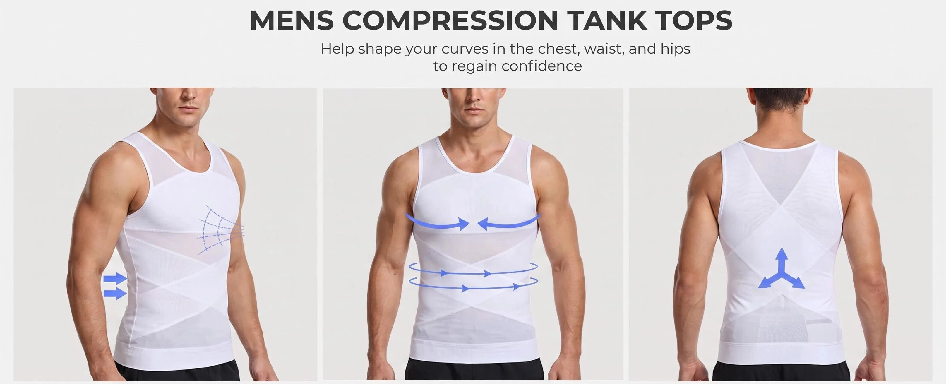 Shapershark Herren Kompressions-Shirt Schlankmachende Körperformer-Weste Gynäkomastie-Unterhemd Bauchkontrolle Shapewear Tanktop – Detail 2
