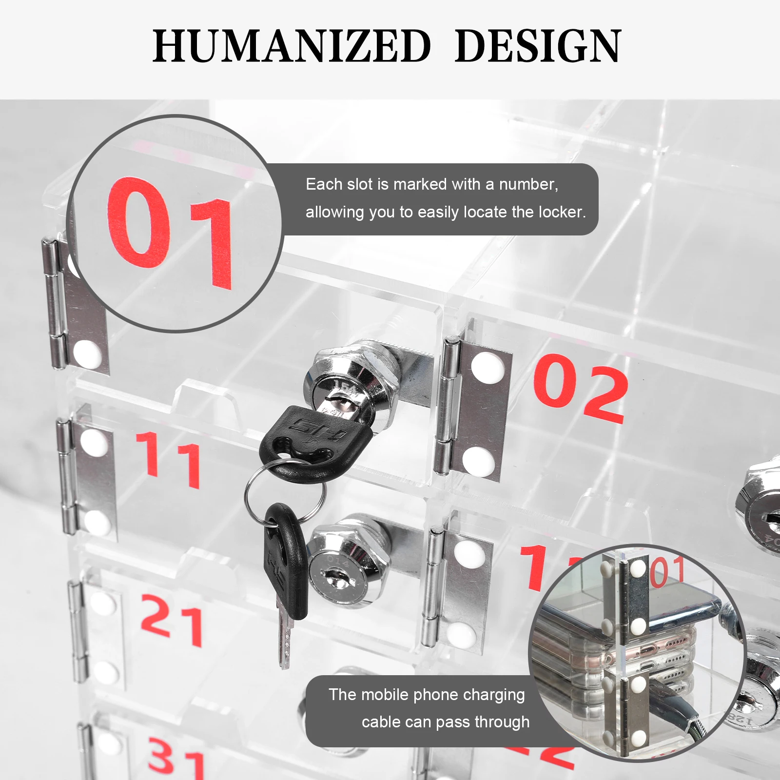 

100 Slots Cell Phone Locker Box with Door Locks and Keys Cell Phone Storage Cabinet Bin Clear Acrylic for School Factory Office