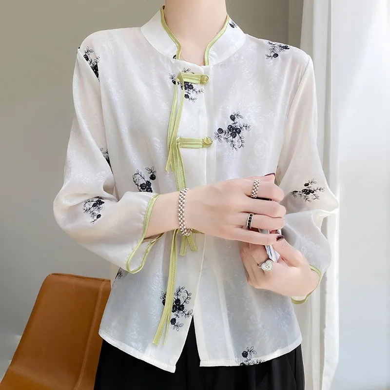 

Ele Chinese Sle Embroidered irt Stand Collar Women's Faion Summer New Arrival Sun Protection Outerwear Button up