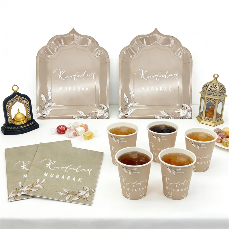 Ramadan Mubarak Einweg-Pappteller, -Becher, -Servietten Ramadan Kareem Eid Mubarak Heim 2026 Islamisches Muslimisches Festival Party-Zubehör