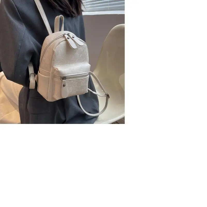 Hot Sale New Fashion Plaid Design Leather Small Backpack Women Double Zipper Shoulder Bags Leisure Totes Crossbody School Bag