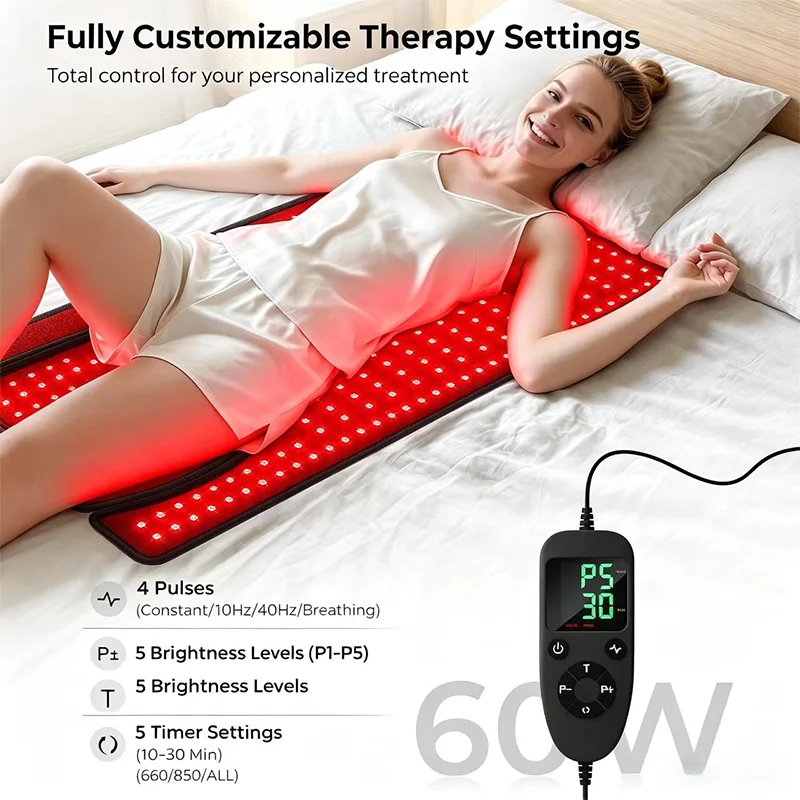 380LEDs 33''×17'' Red Light Therapy Mat for Body  660nm&850nm Red Light Heating Pad for Neck Shoulder Back Muscle Joint Relief