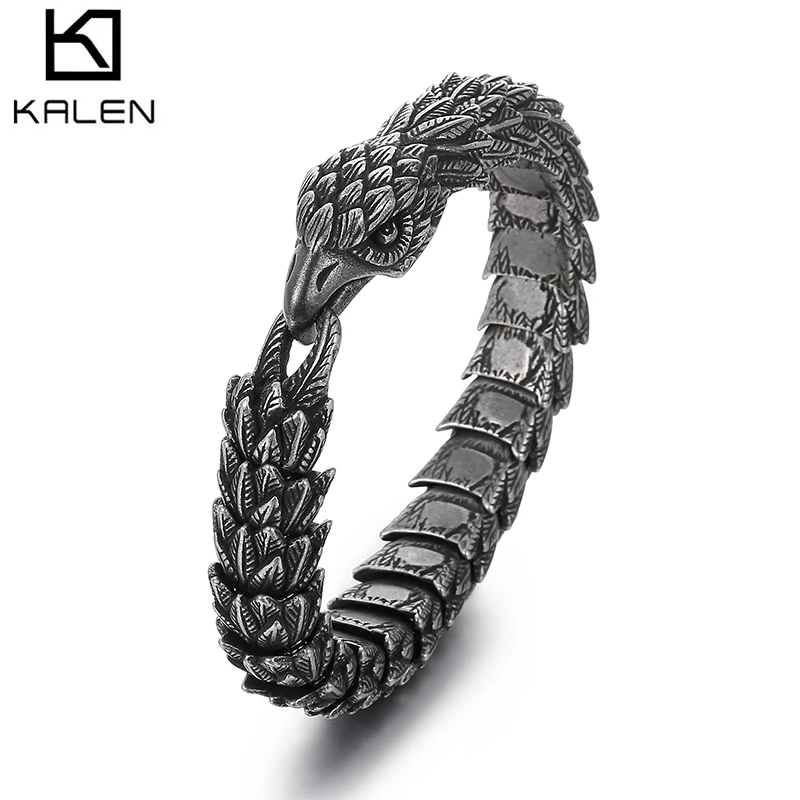 14MM Punk Black-Plated Stainless Steel Eagle Head Clasp&Feather Links Chain Bracelet For Men Domineering Male Trendy Jewelry