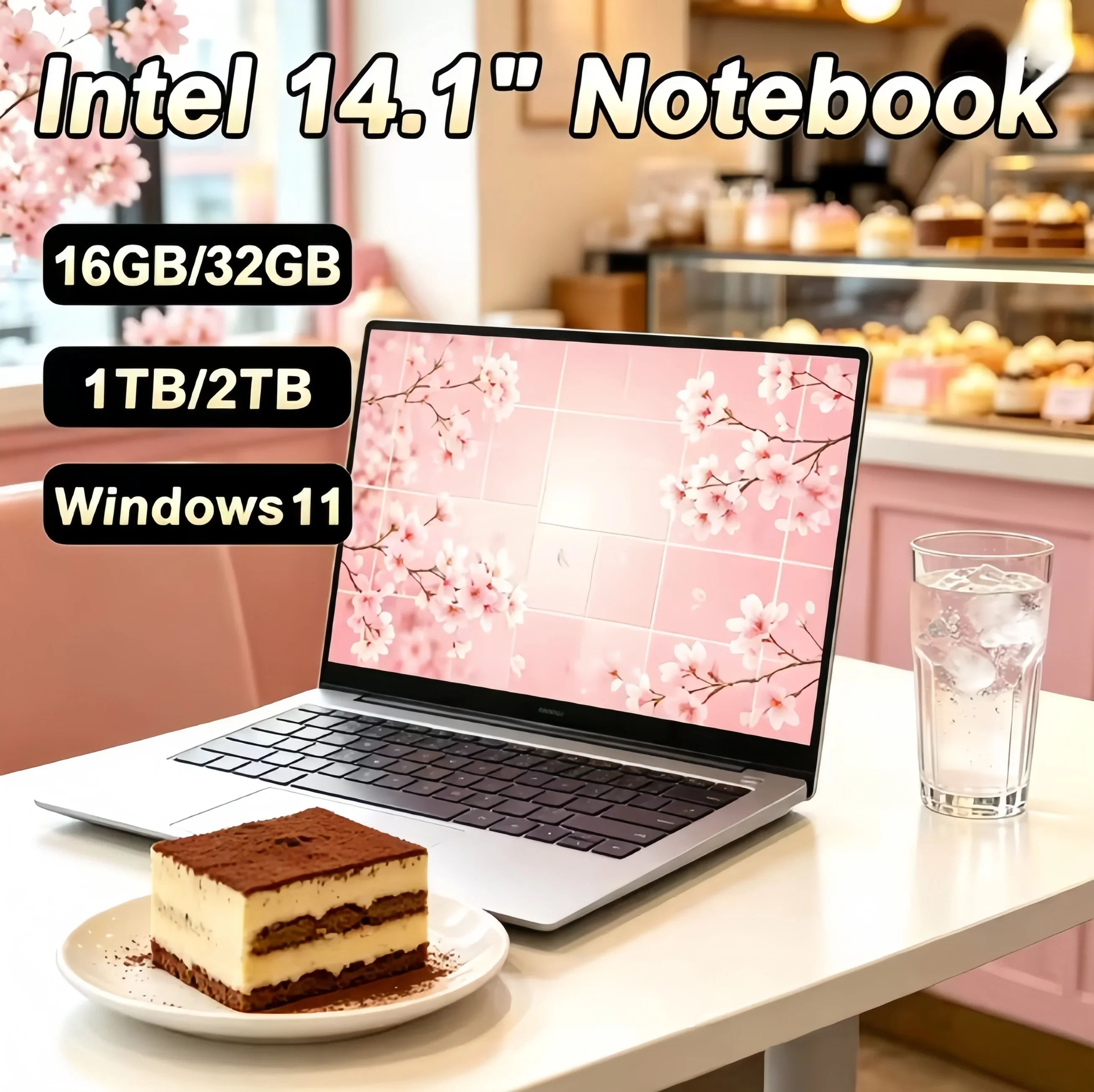 Notebook de Alta Velocidade de 14,1 Polegadas Intel N3700 Memória DDR4 SSD de 2TB Laptop para Trabalho em Casa e Negócios