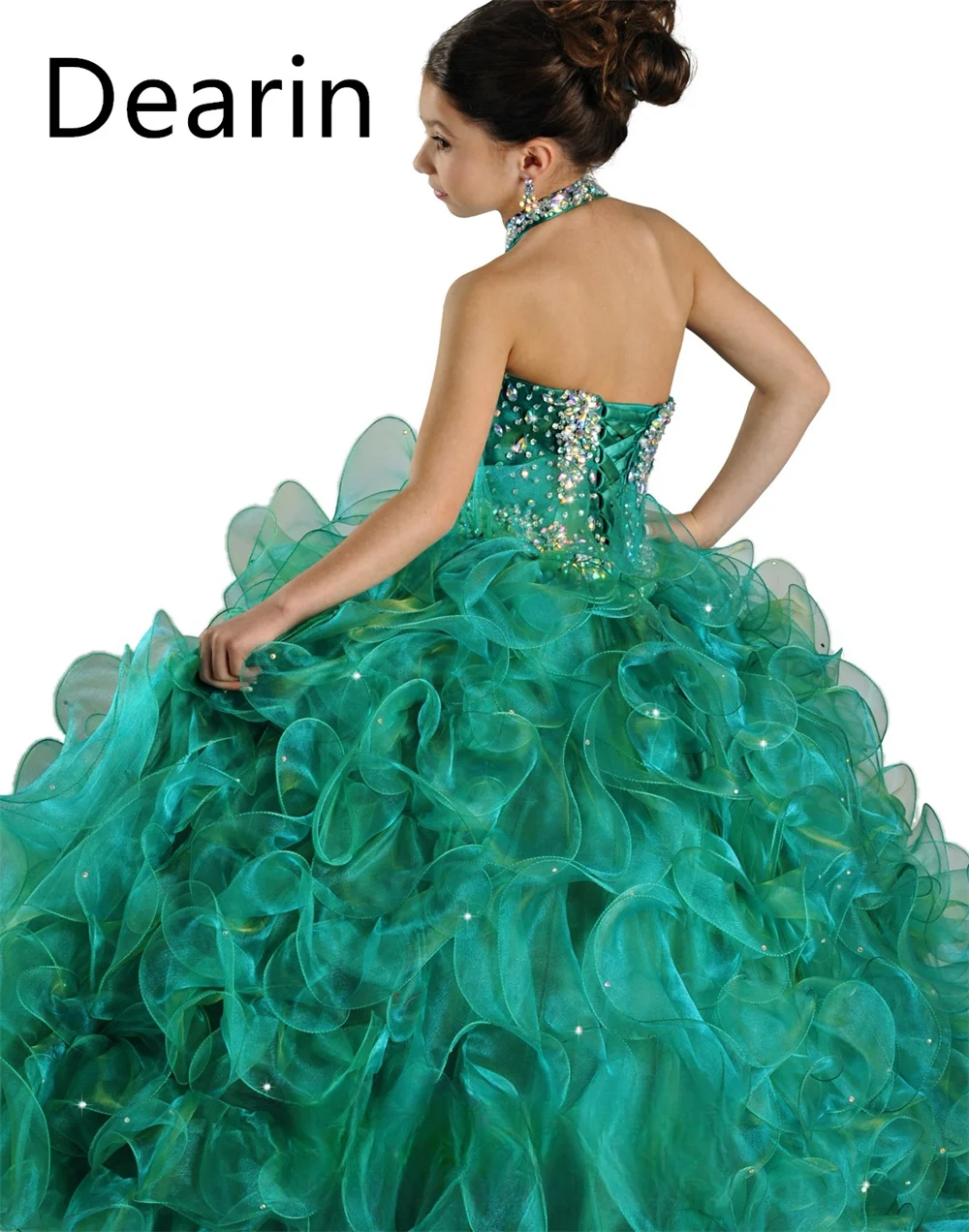 Vestido de menina de flor personalizado Dearin ombro cinto linha A até o chão saias vestidos de tule de lantejoulas