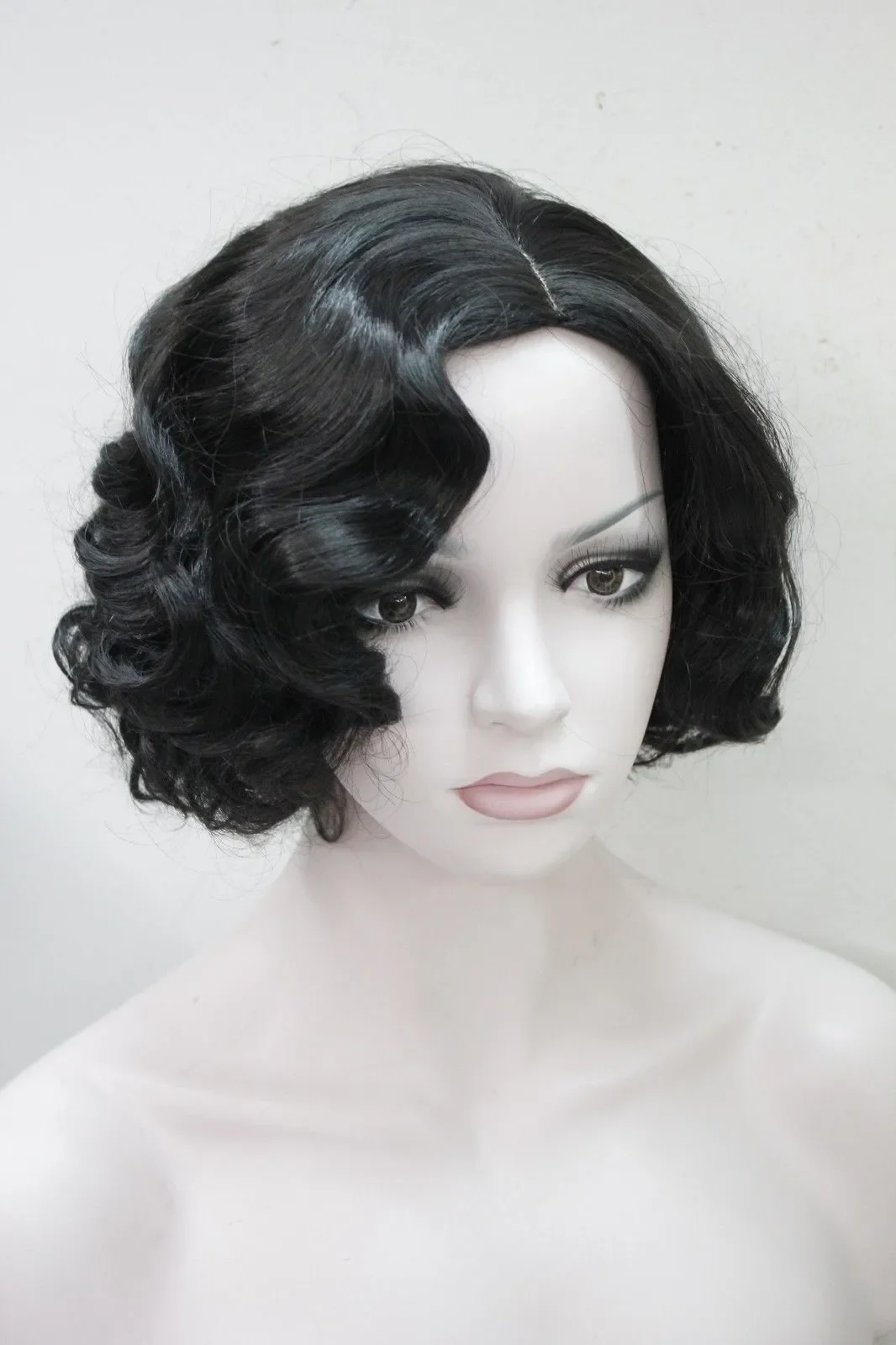 

Wholesale Theatre costume no bangs black short wavy/curly skin top synthetic women' wig