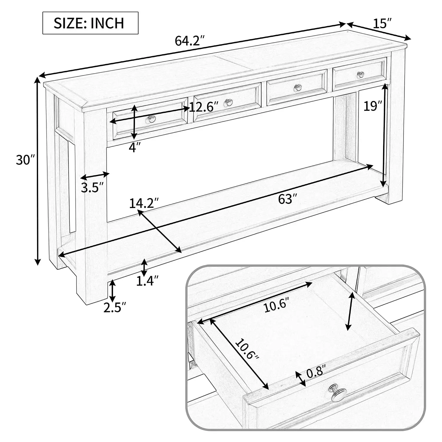 Entryway Console Table with Storage Drawers & Bottom Shelf, Espresso, Customized