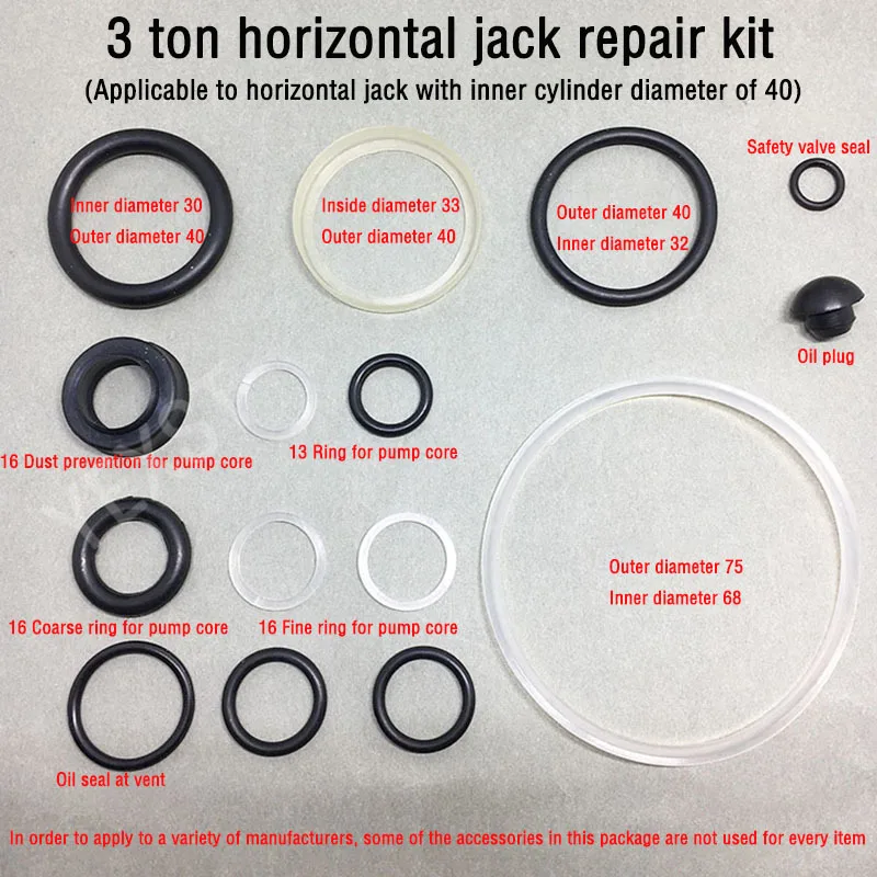 3 Ton Horizontal Hydraulic Jack Accessories 13mm/15mm/16mm Pump Core Repair Kit Oil Seal