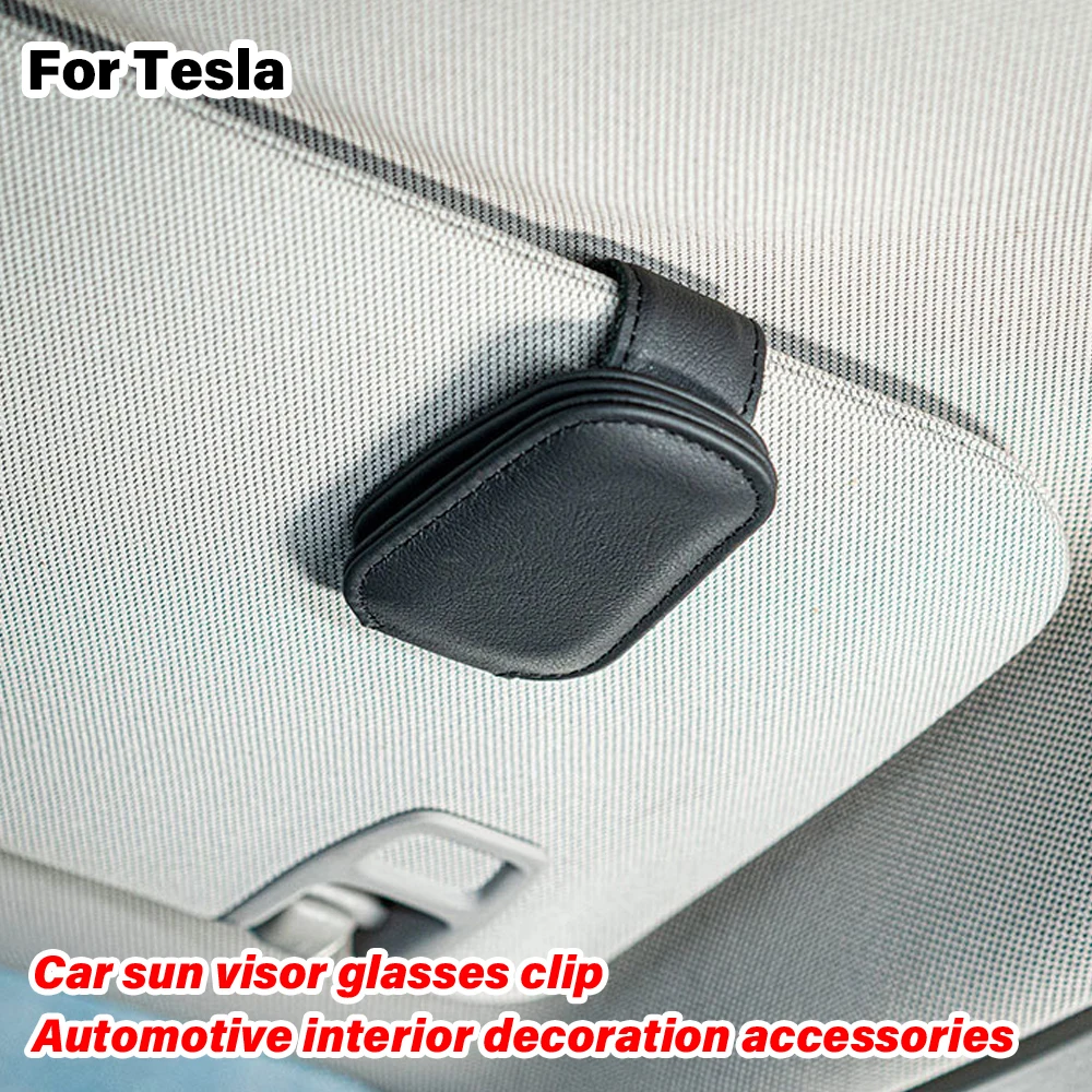 Estuche para gafas de sol para visera de coche, Clip para tarjeta, soporte para boletos, sujetador, caja de bolígrafo para Tesla modelo 3, modelo Y,