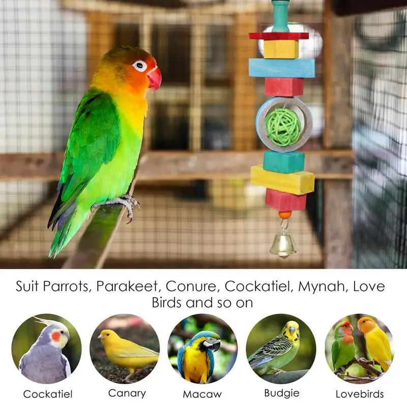 Parrot Chewing Toy Wooden Parrot Cage Molar Skewer Multi-Purpose Teething Toy For Lovebirds Medium Parrots Cockatiels Budgies