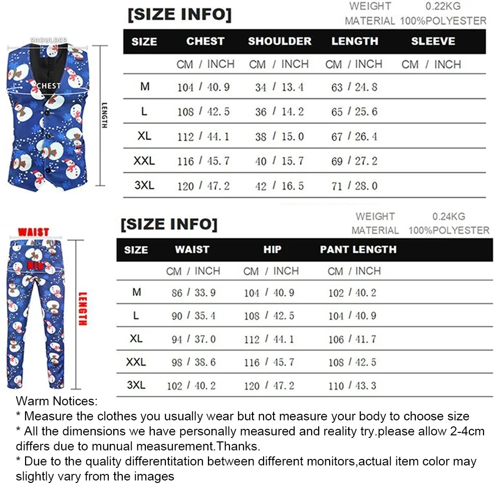 Men Fashion Christmas Printed Suit Two-piece Dress Suits (Pants + Vest) Luxury Business Casual Wedding Formal Party Classic Suit