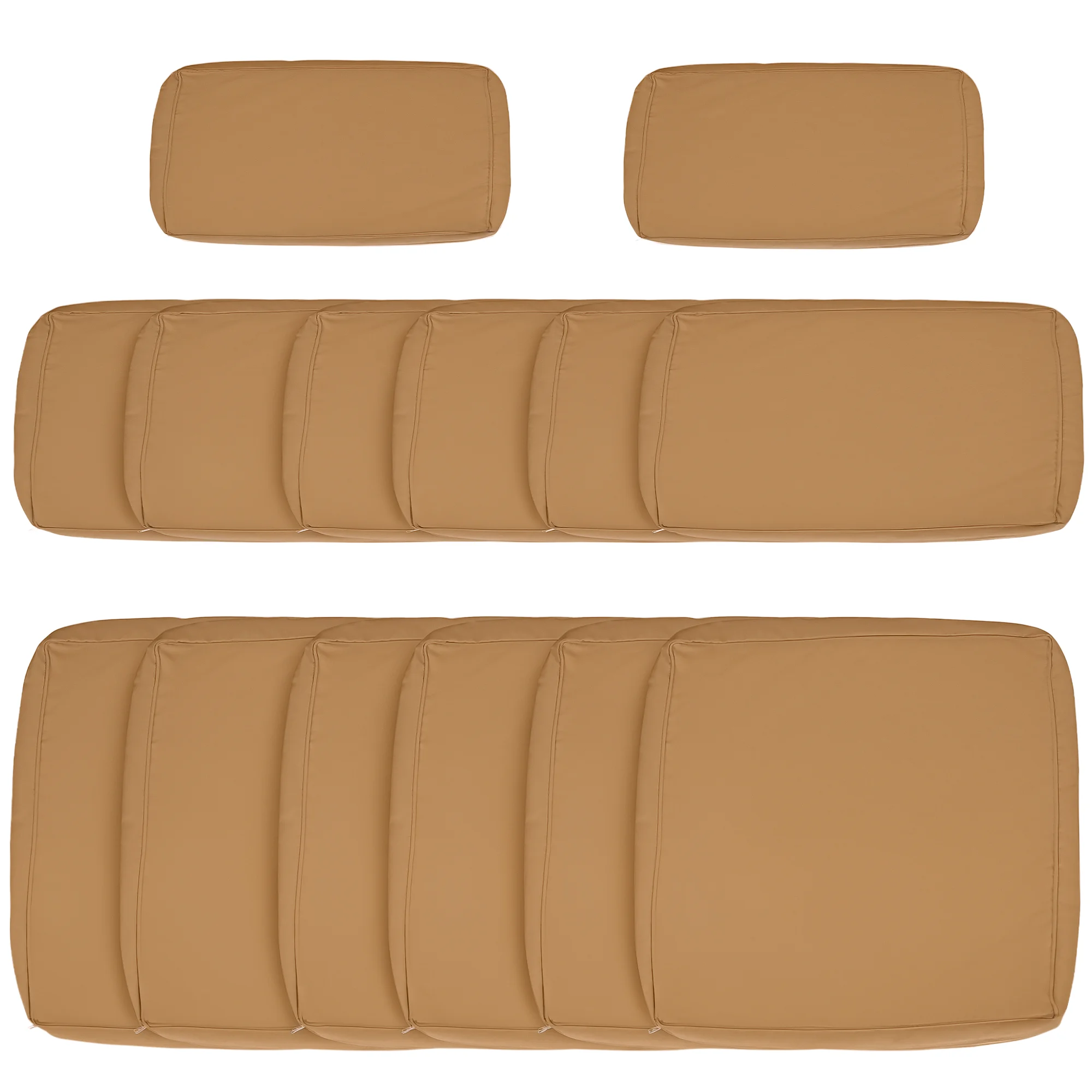 Lot de 14 Housses de Rechange Coussins Salon de Jardin - 6 Housses Coussin d'assise, 8 Housses Coussin Dossier Marron