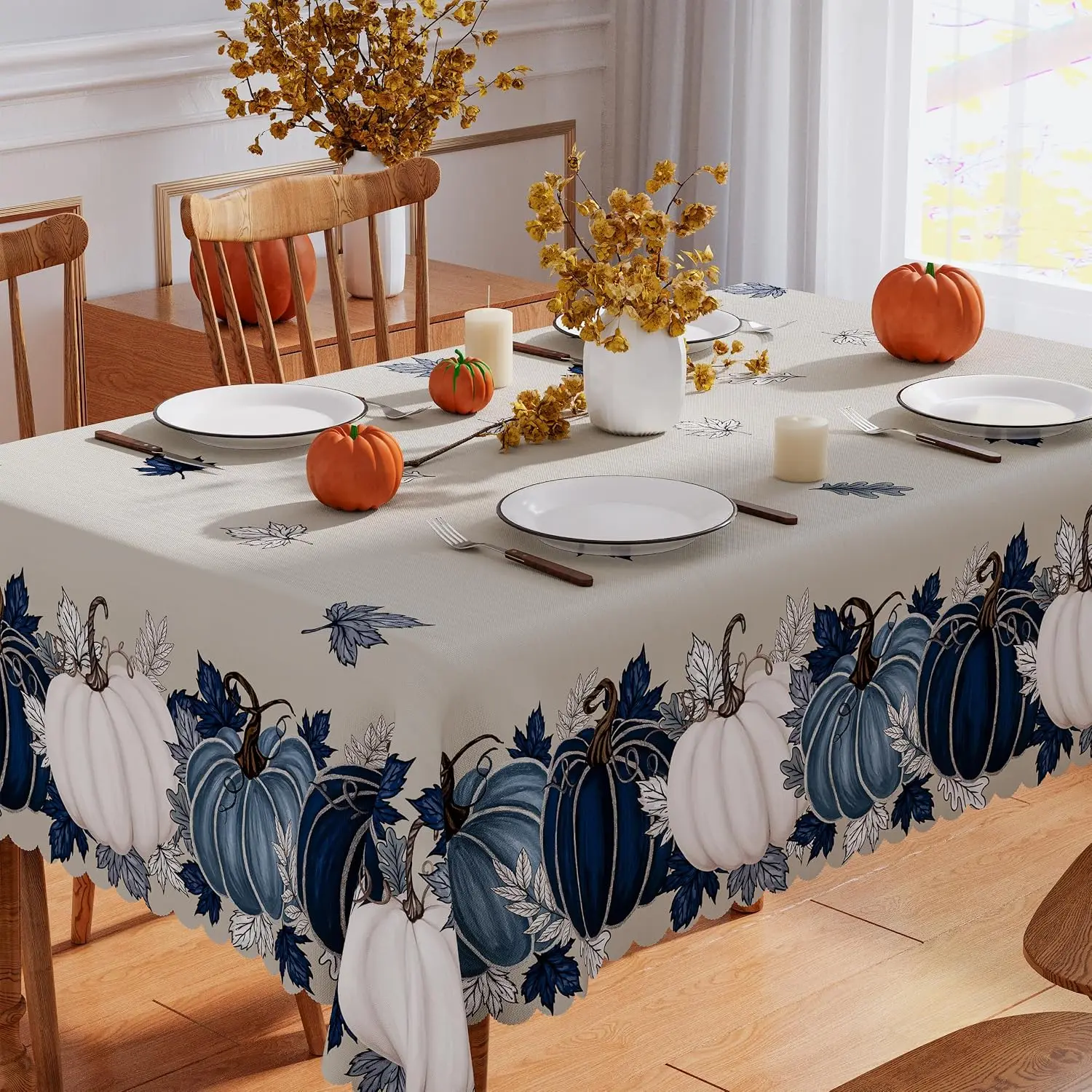 Fall Harvest Pumpkin Maple Leaf Rectangle Tablecloth for Table Decor Reusable Kitchen Dining Tablecloth Autumn Decorations