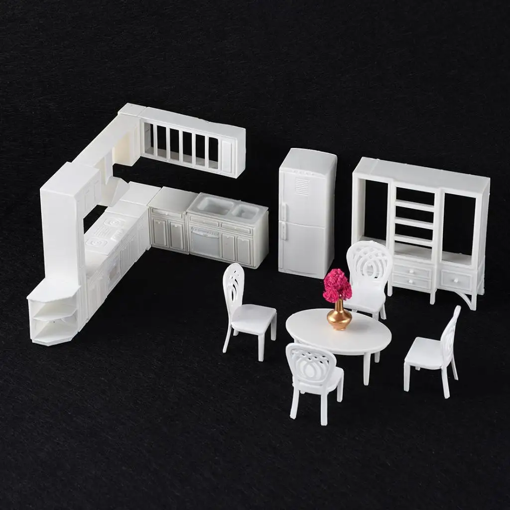 

Plastic Miniature Dining Room Set Oval Table and Four Chairs 1 25 Scale Accessories for Dollhouse Scene Building
