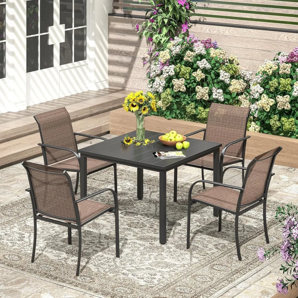 

5 Pieces Patio Table and Chairs Sets for 4, Outdoor Dining Set with 4 Stackable Dining Chairs and 40.2" x 40.2" Patio Round Dini