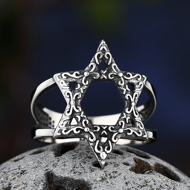 Dropshipping 2022 New Pentagram Hollow Ring Men's Anels Fashion Vintage Metal Star Accessories Couple Gift Jewelry