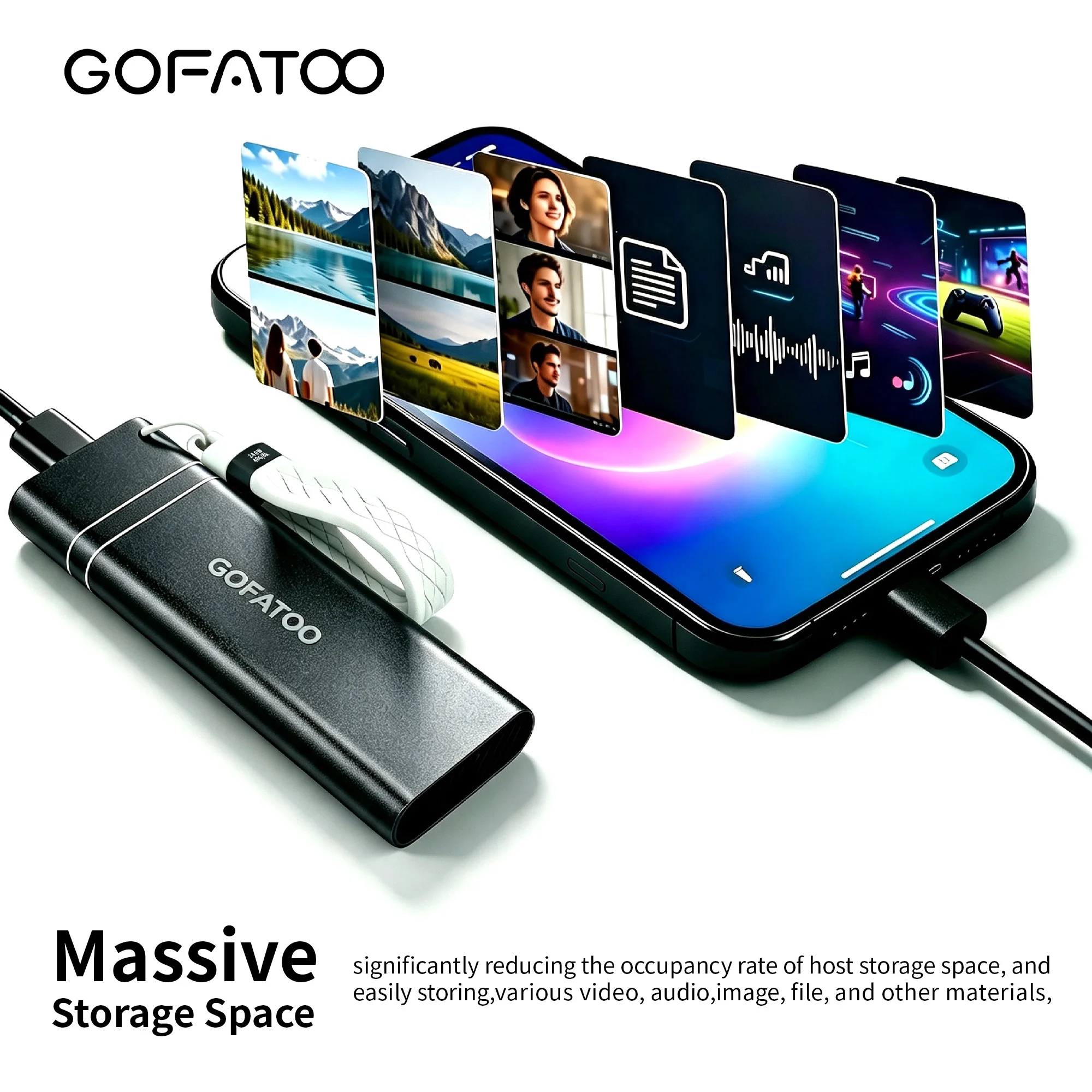 GOFATOO Portable PSSD 1050MB/s USB3.2 Gen2 Type‑C External SSD 256GB 512GB 1TB 2TB For Smartphone Laptop PS5 Xbox Camera