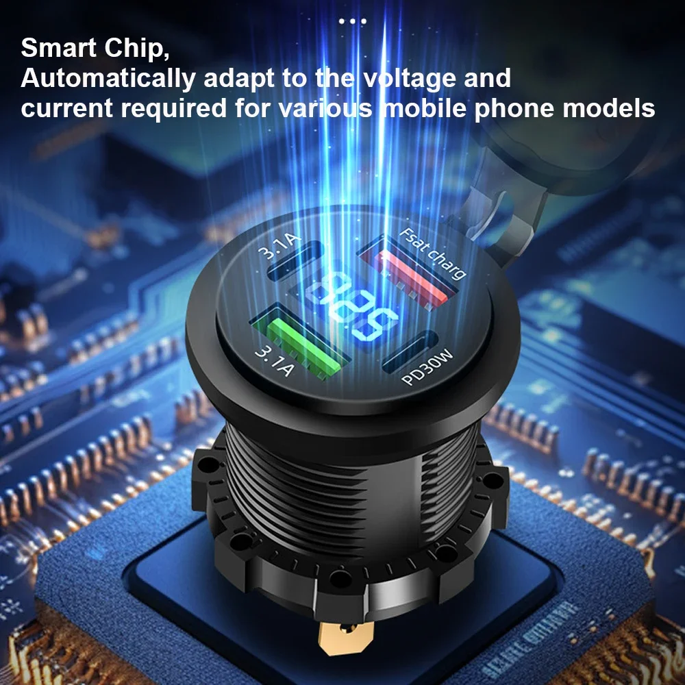 83 واط ماكس مقبس شاحن الهاتف PD30W شحن سريع 22.5 واط المزدوج USB + نوع C منفذ 4 منافذ محول الطاقة مقاوم للماء مع الفولتميتر