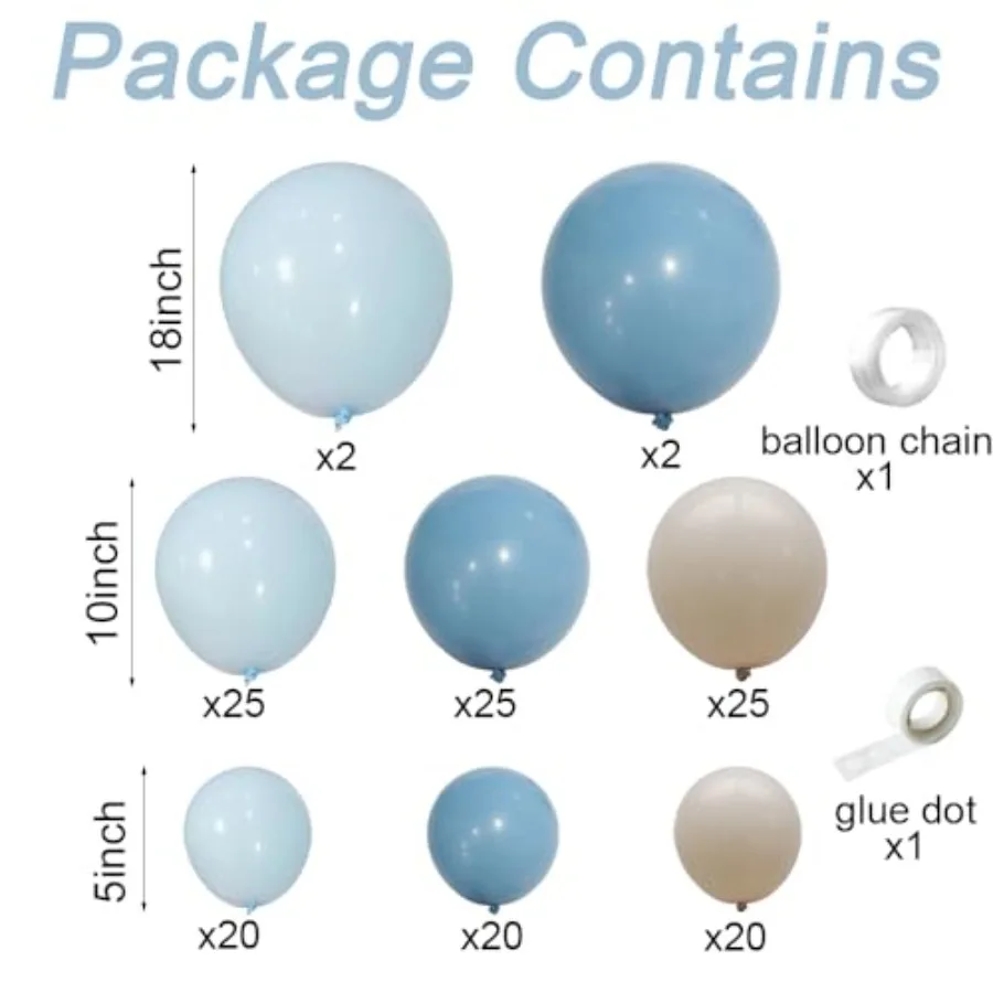 Dusty Blue White Sand Balloon Arch Garland Kit 141pcs Slate Fog Baby Blue Sand White Beige Cream Balloons for Boy Girl Birthday