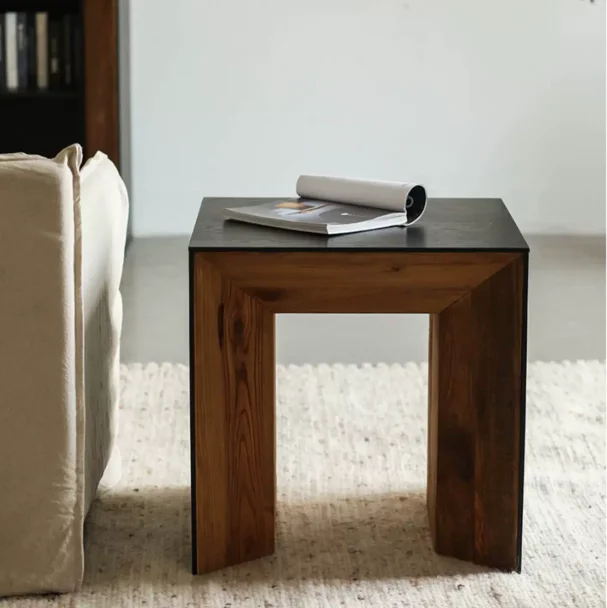 ￥%Solid wood small coffee table, vintage living room sofa side , square wooden table, Japanese minimalist tea table tea stand